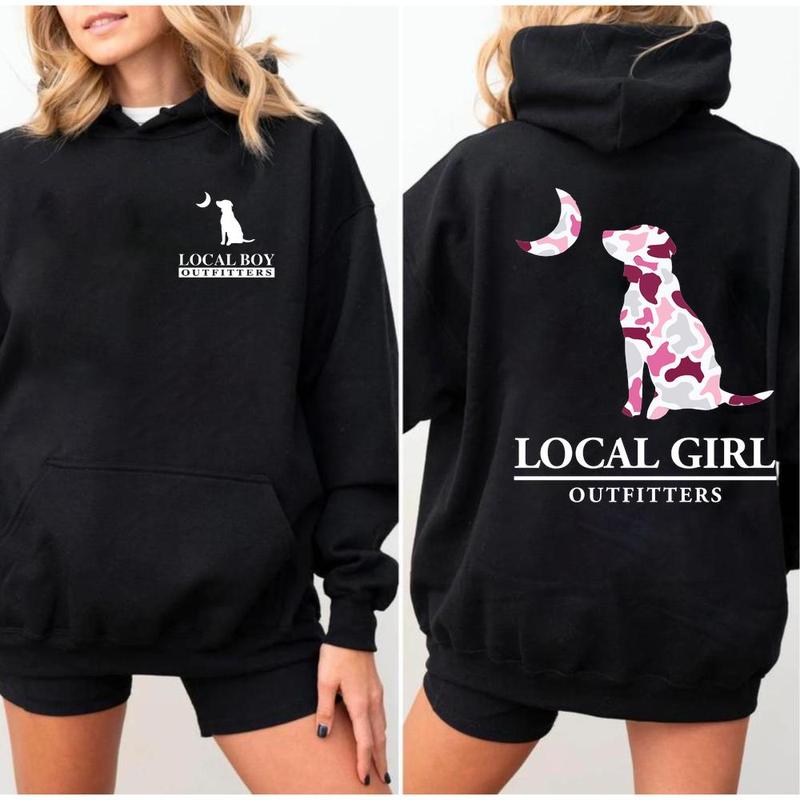 Local Girl Pink Camouflage Dog And Moon 2-Side Hoodie Sweatshirt, Local Girl Outfitters Tee, Cotton Fabric Shirt, Top Trending