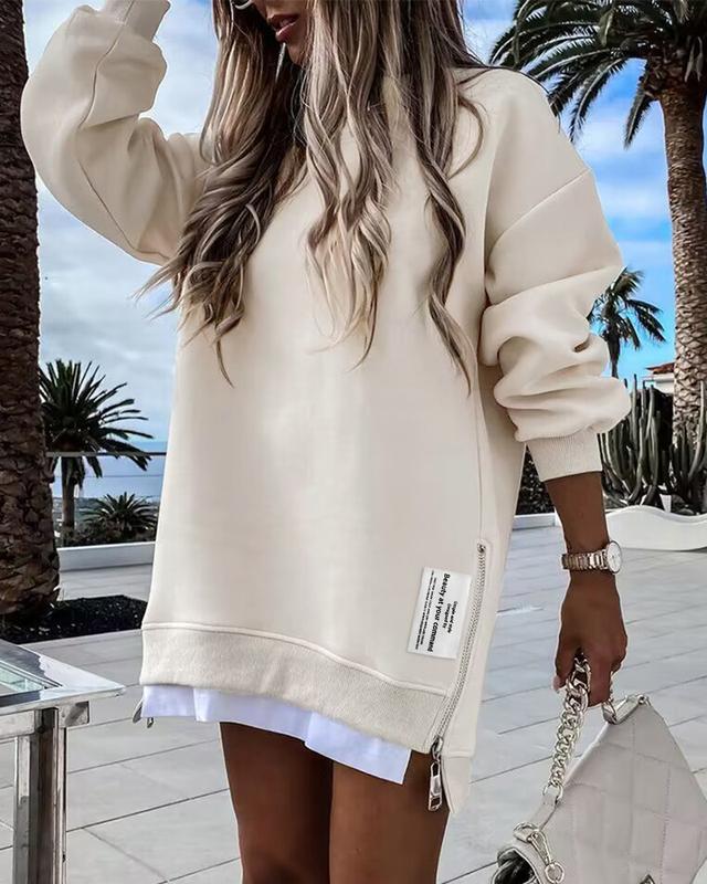 Chicme Long Sleeve Zipper Design Sweatshirt Dress