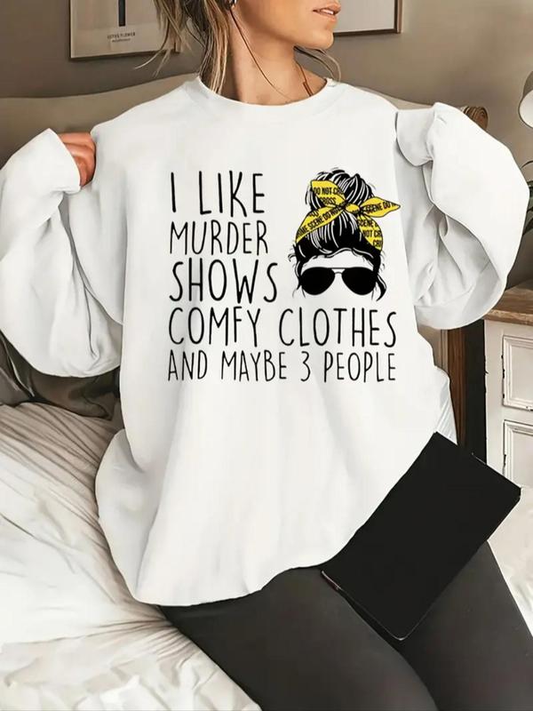 Women's Cartoon & Letter Print Crewneck Long Sleeve Sweatshirt, Back To School Outfits, Lady Casual Soft Comfort Fashion Round Neck Pullover for Fall & Winter, Summer Outfits 2024, Fall Tops, Lady's Comfortable Tops Clothes for Daily Wear, Womenswear