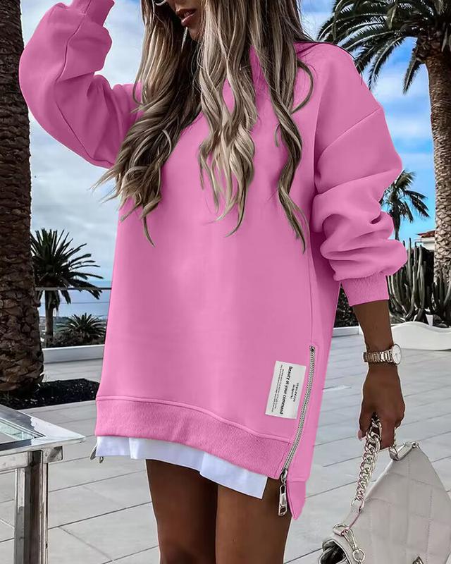 Chicme Long Sleeve Zipper Design Sweatshirt Dress