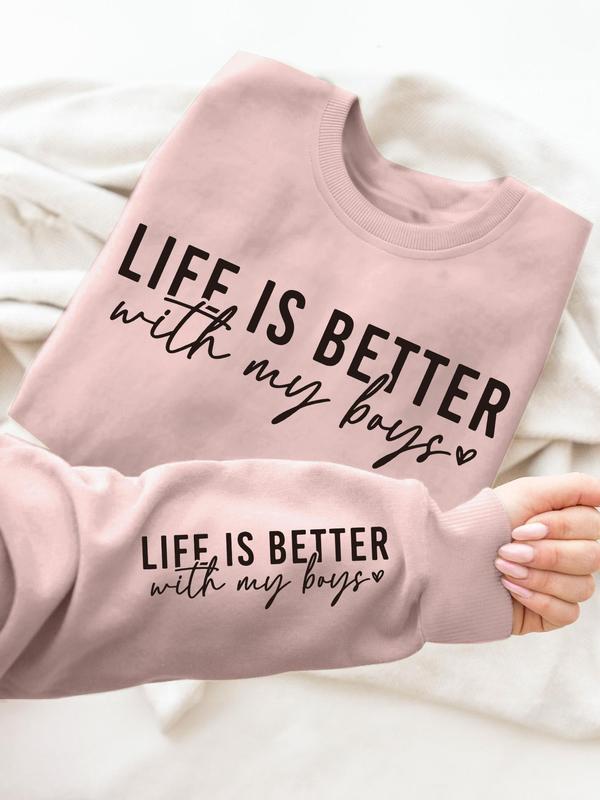 Women's Letter Print Round Neck Sweatshirt, Casual Long Sleeve Crew Neck Pullover for Spring & Fall, Fashion Women's Top for Daily Wear