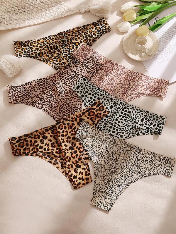 Women's 6pcs Leopard Print Drop Waist Panty, Comfy Breathable Seamless Panties for Daily Wear, Women's Knicker for All Seasons