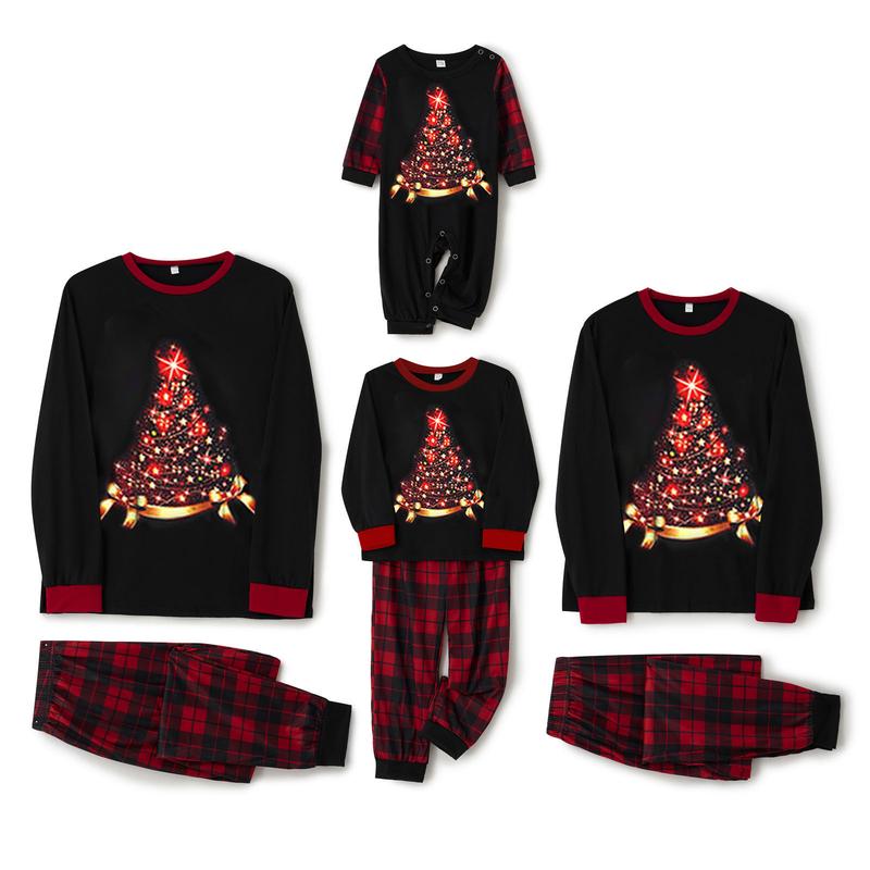 2024 New Xmas Pj's Clothes Christmas Family Pajamas Matching Set Elk Print Long Sleeve Tops and Stretch Plaid Pants Sleepwear Soft Nightwear Homewear Loungewear