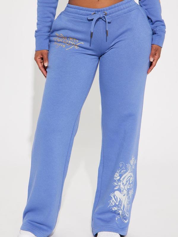 Women's Ed Hardy Free Bird Elastic Pant Blue Screen Front and Back - Womenswear, Bottoms