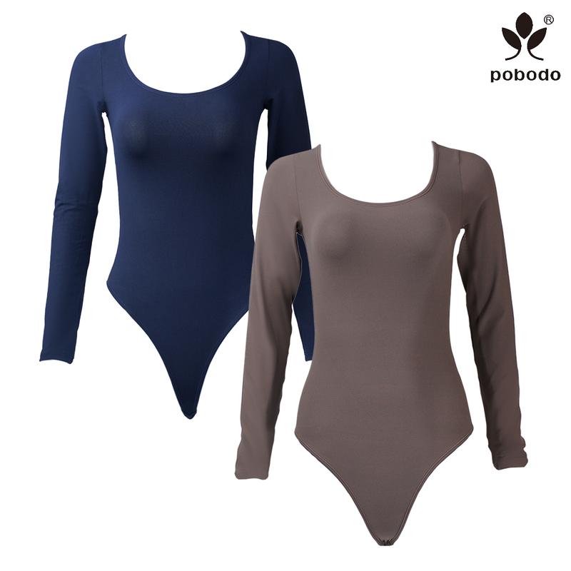 Pobodo Winter tight casual cost-effective two-piece set Women's Seamless Shape Long Sleeve Thong Top Lingerie Comfortable Women's Basic