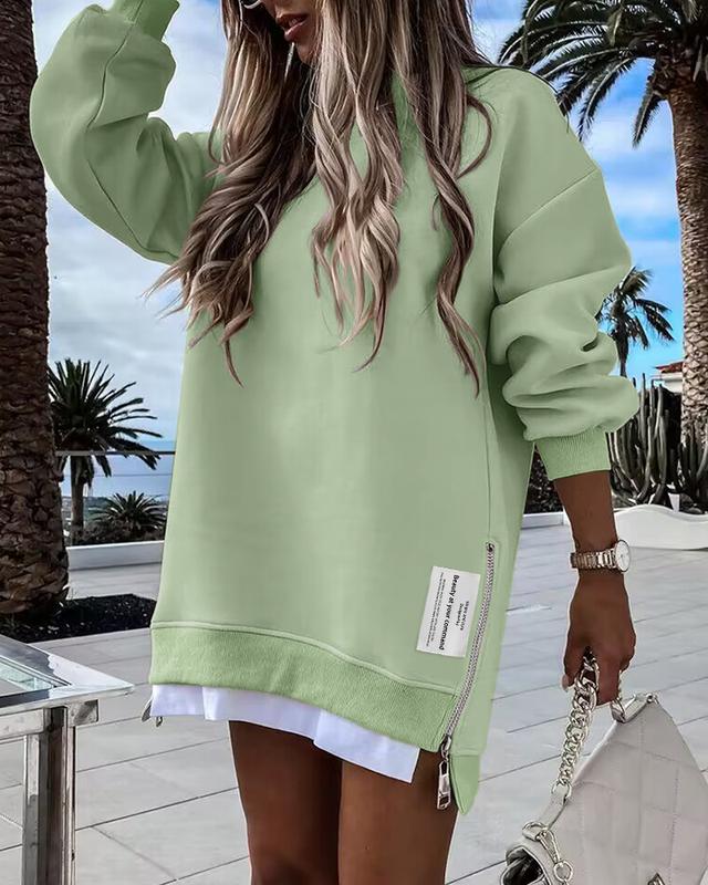 Chicme Long Sleeve Zipper Design Sweatshirt Dress