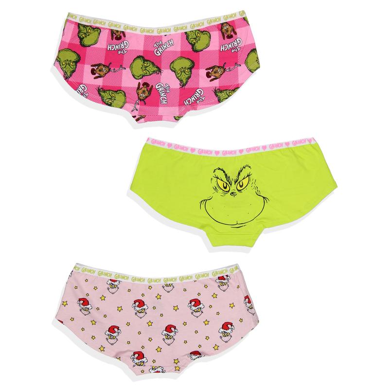 Dr Seuss The Grinch Women's 3-Pack Allover Character Designs Underwear Panties Boyshorts