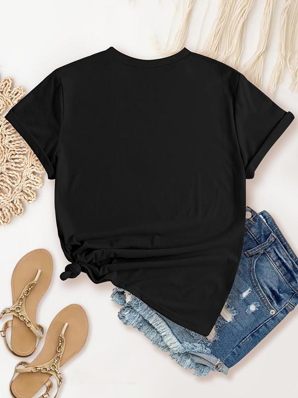 Women's 2025 New Year Letter & Balloon Print Round Neck Tee, Casual Short Sleeve  T-shirt for Summer, Fashion Women's Top for Daily Wear