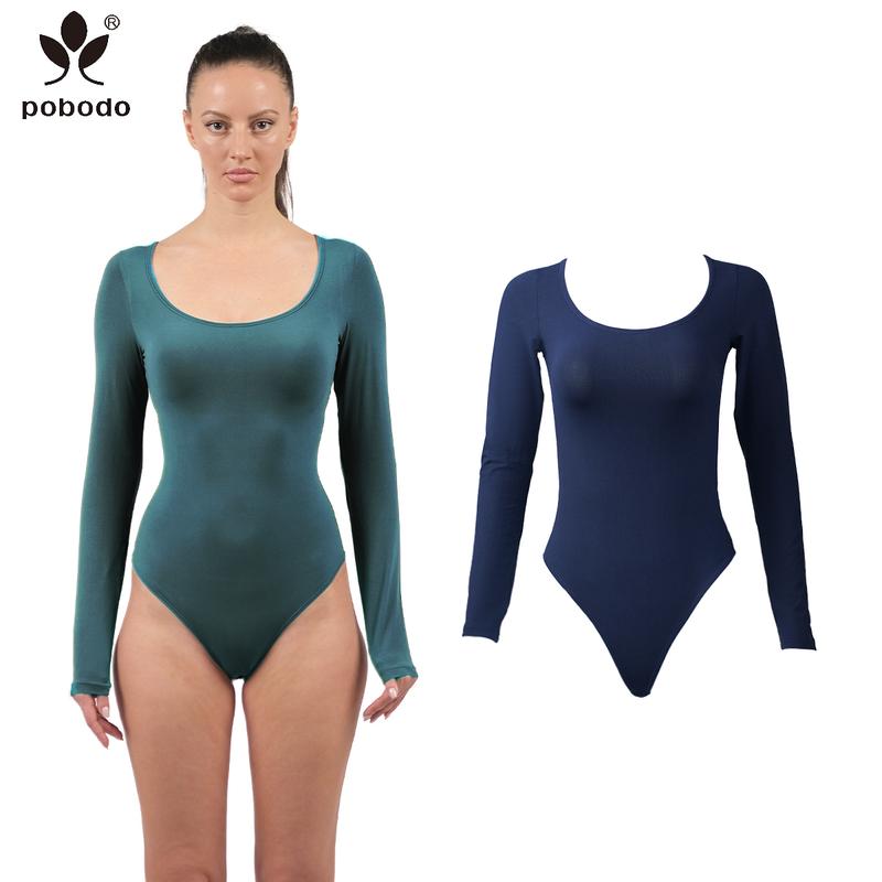 Pobodo Winter tight casual cost-effective two-piece set Women's Seamless Shape Long Sleeve Thong Top Lingerie Comfortable Women's Basic