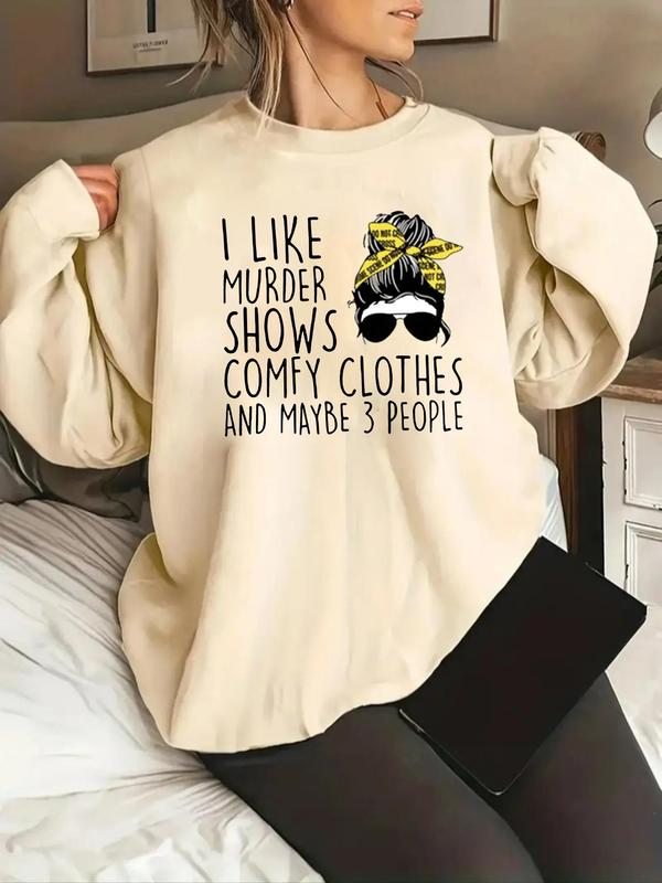 Women's Cartoon & Letter Print Crewneck Long Sleeve Sweatshirt, Back To School Outfits, Lady Casual Soft Comfort Fashion Round Neck Pullover for Fall & Winter, Summer Outfits 2024, Fall Tops, Lady's Comfortable Tops Clothes for Daily Wear, Womenswear