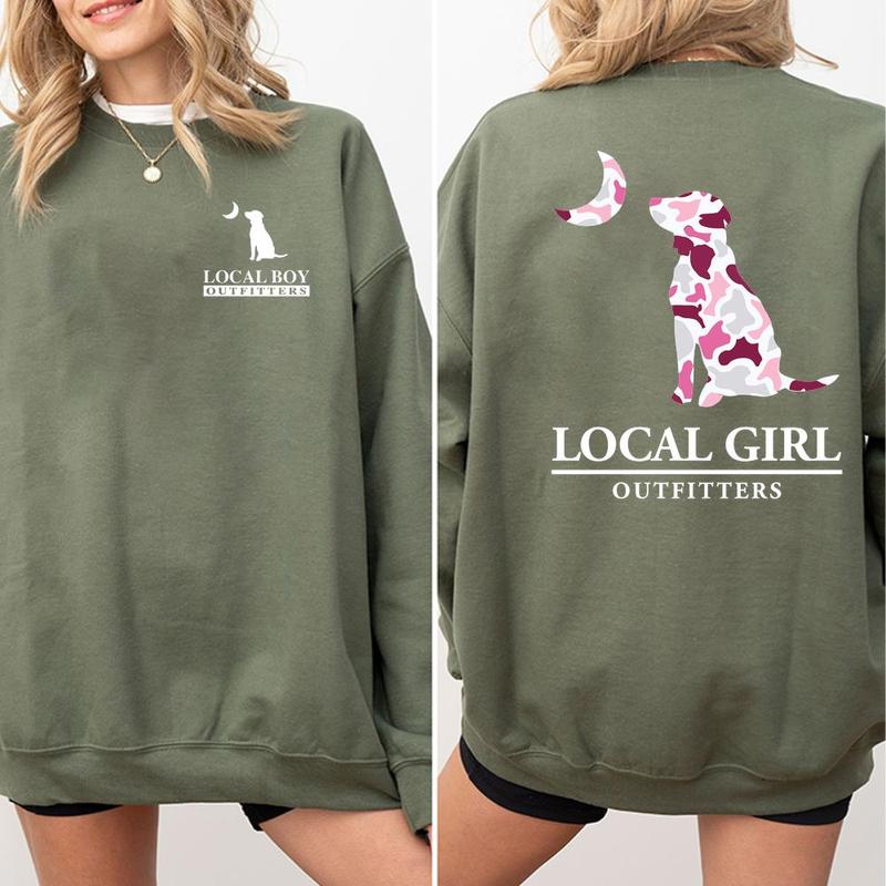 Local Girl Pink Camouflage Dog And Moon 2-Side Hoodie Sweatshirt, Local Girl Outfitters Tee, Cotton Fabric Shirt, Top Trending